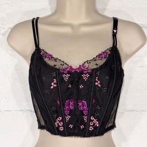 Victoria’s Secret Very Sexy Black Floral Embroidered Corset Bustier S